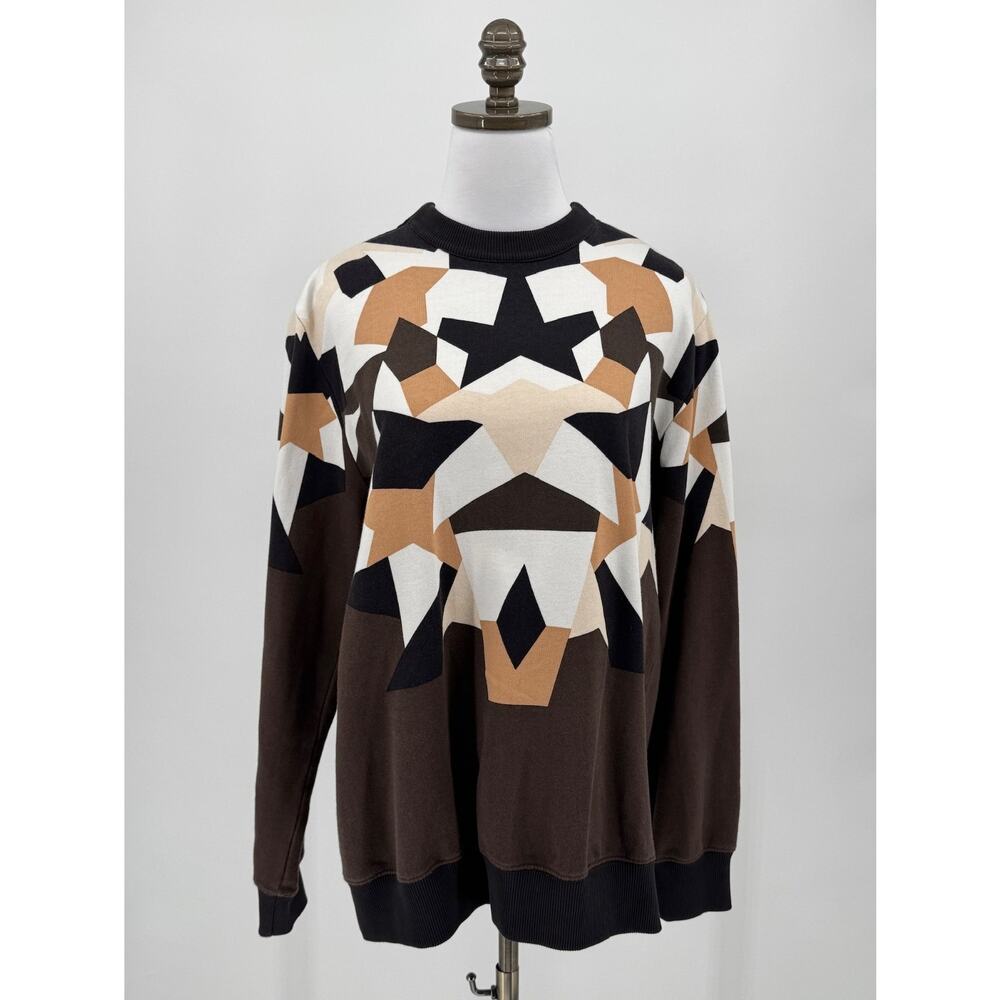 Givenchy Womens Brown Geometric Graphic Print Cotton Knit Crew Sweater Sz L